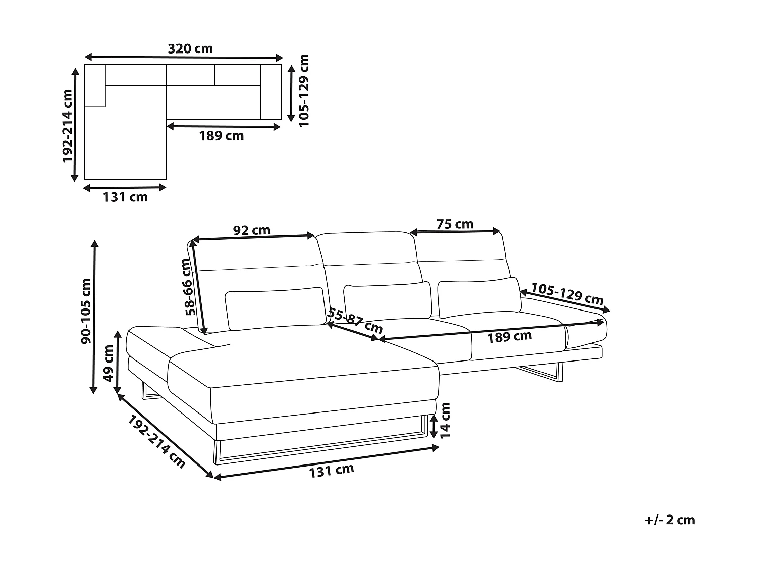 Canapé d'Angle à gauche en Tissu Rembourré Pieds en Acier Accoudoirs et Dossier Réglables Meuble de Salon Gris Clair Ikast