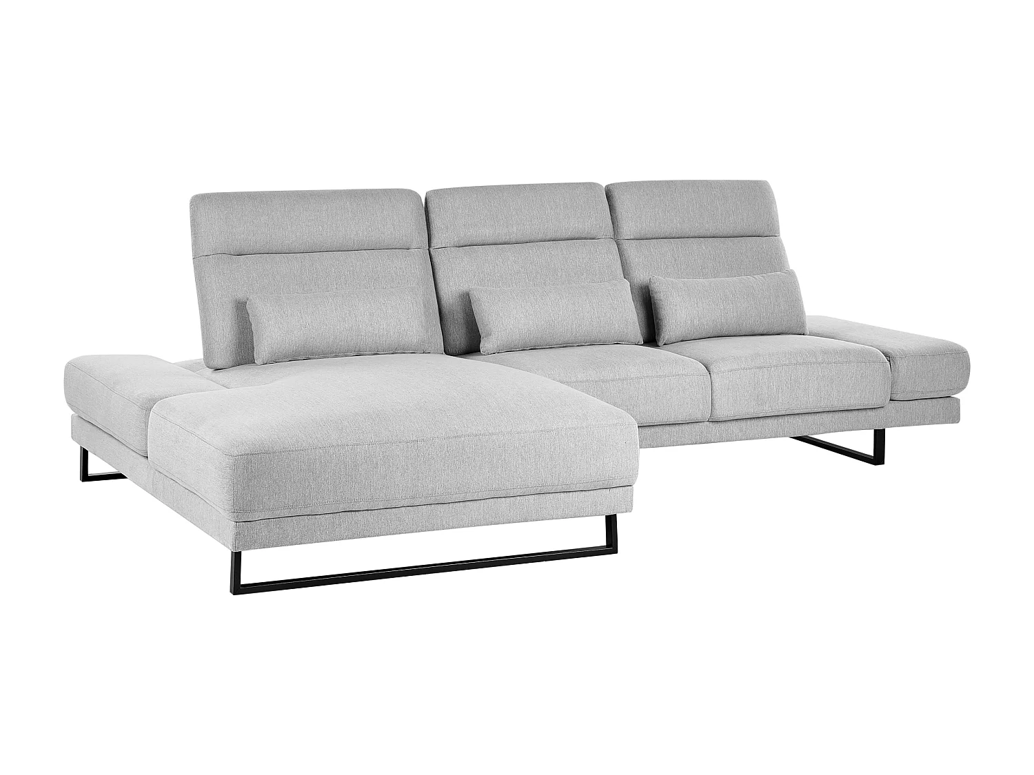 Canapé d'Angle à gauche en Tissu Rembourré Pieds en Acier Accoudoirs et Dossier Réglables Meuble de Salon Gris Clair Ikast