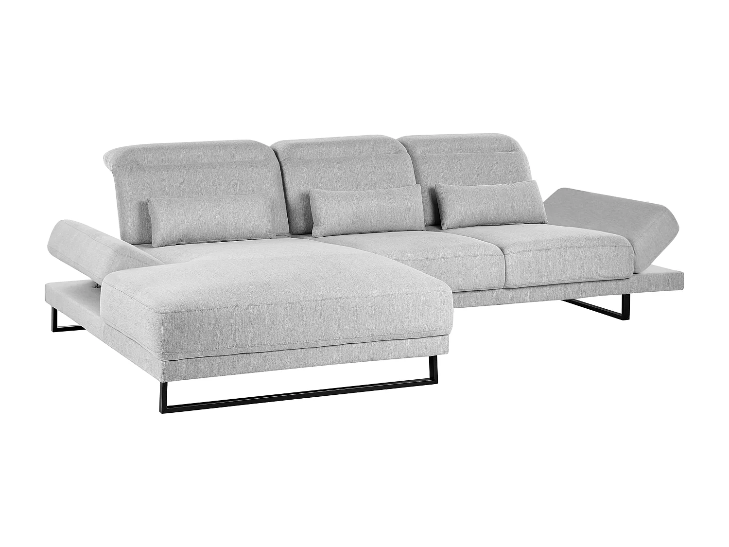 Canapé d'Angle à gauche en Tissu Rembourré Pieds en Acier Accoudoirs et Dossier Réglables Meuble de Salon Gris Clair Ikast