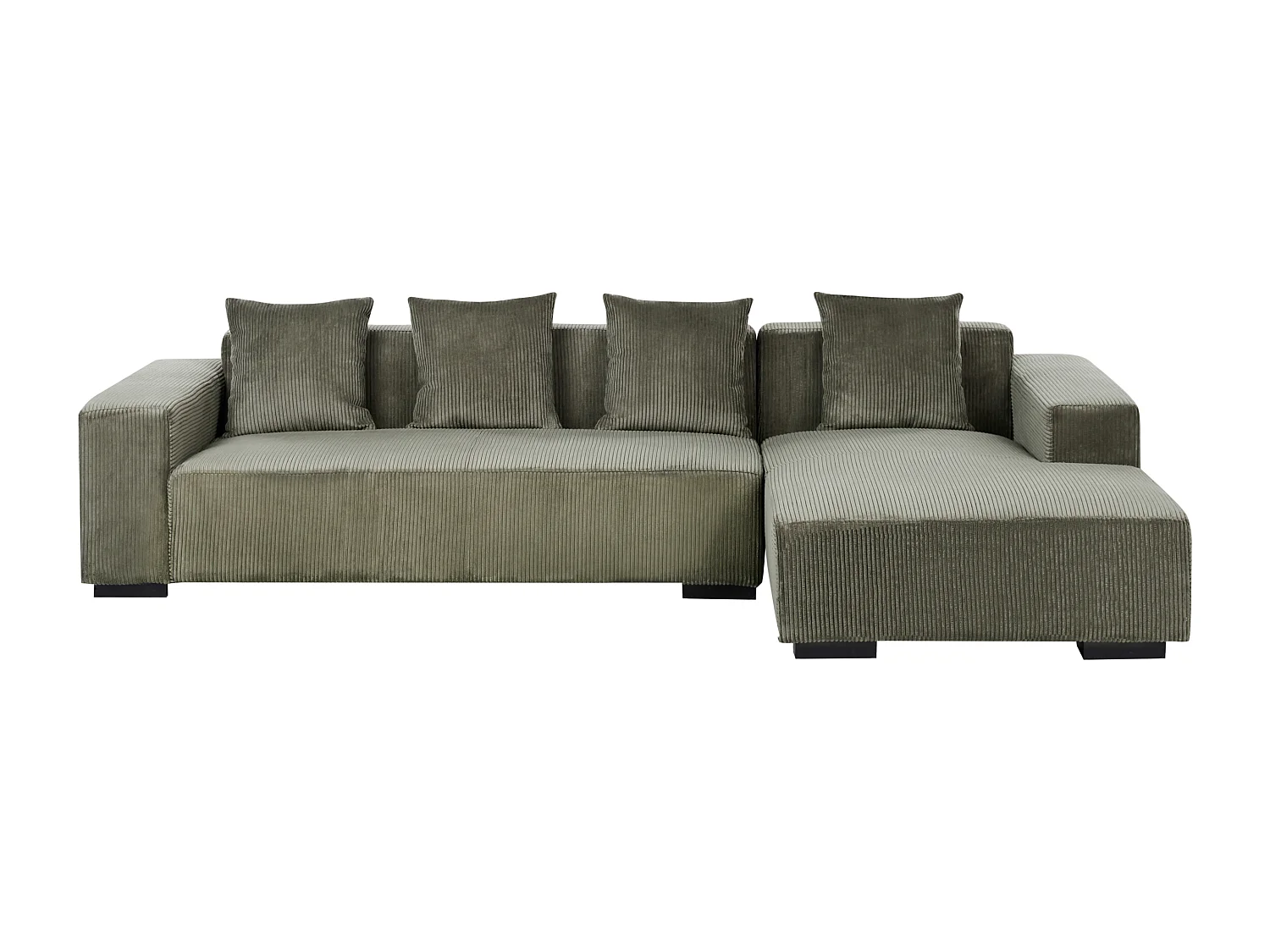 4-Sitzer Ecksofa L-Form Cord grün mit Ottomane Chaiselongue links Lungo