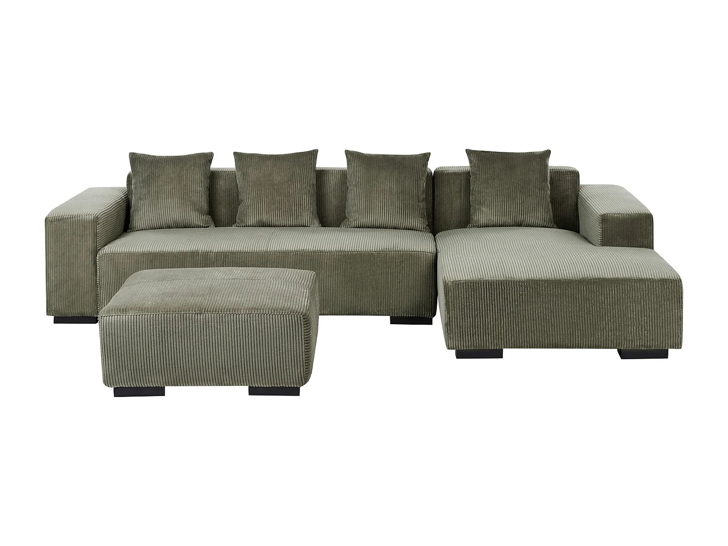 Canapé d'angle LUNGO Velours côtelé Vert avec ottoman 4 places Côté gauche