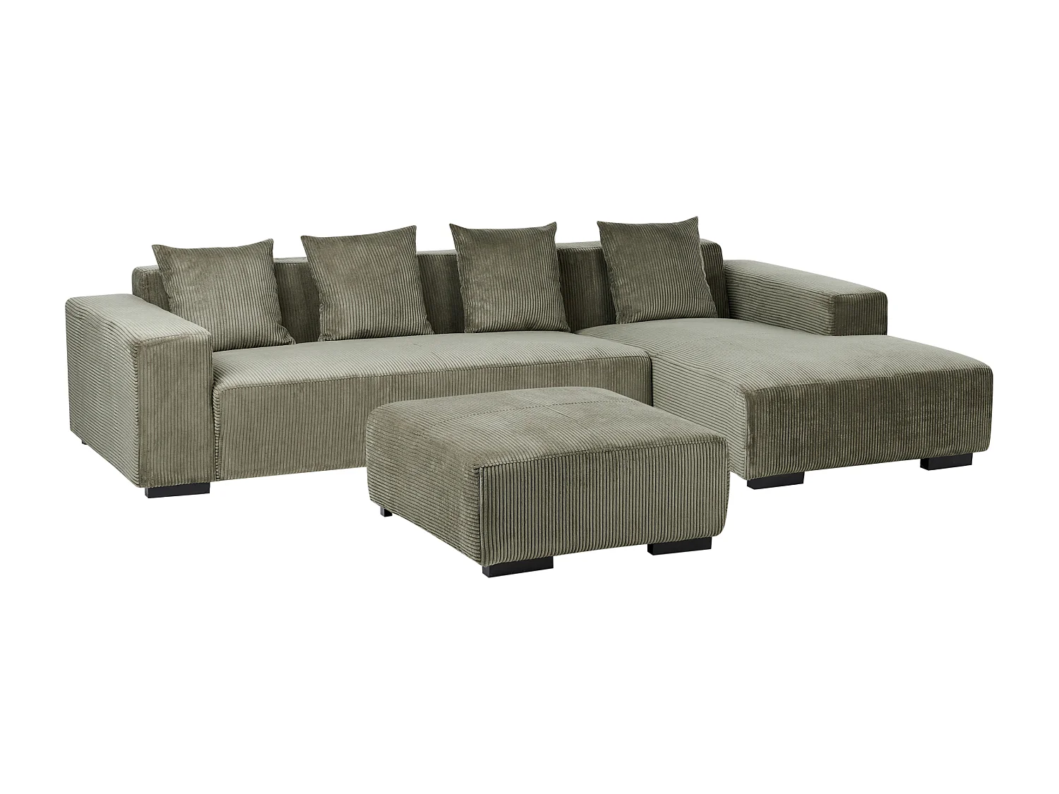 Canapé d'angle LUNGO Velours côtelé Vert avec ottoman 4 places Côté gauche