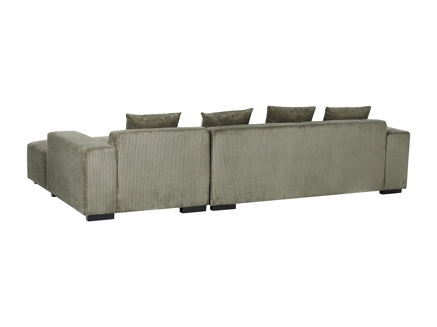 Canapé d'angle LUNGO Velours côtelé Vert avec ottoman 4 places Côté gauche