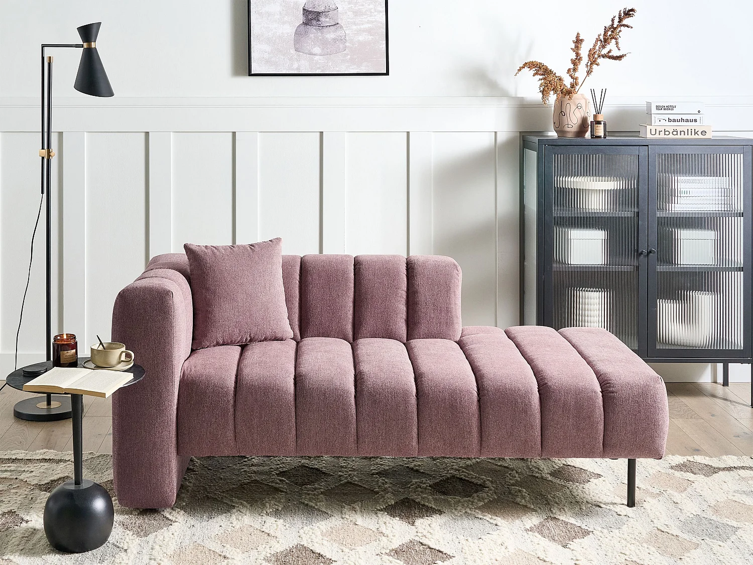Linkszijdige chaise longue LANNILS Stof Roze