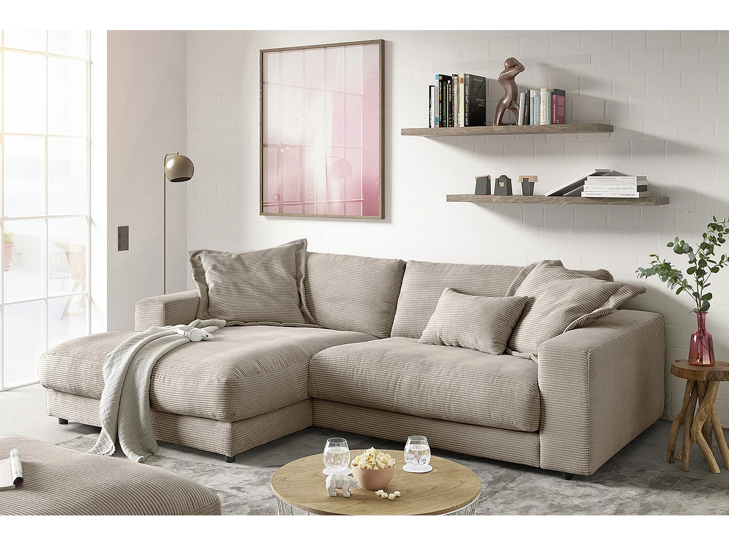 Ecksofa - Taupe Cord - MADELINE