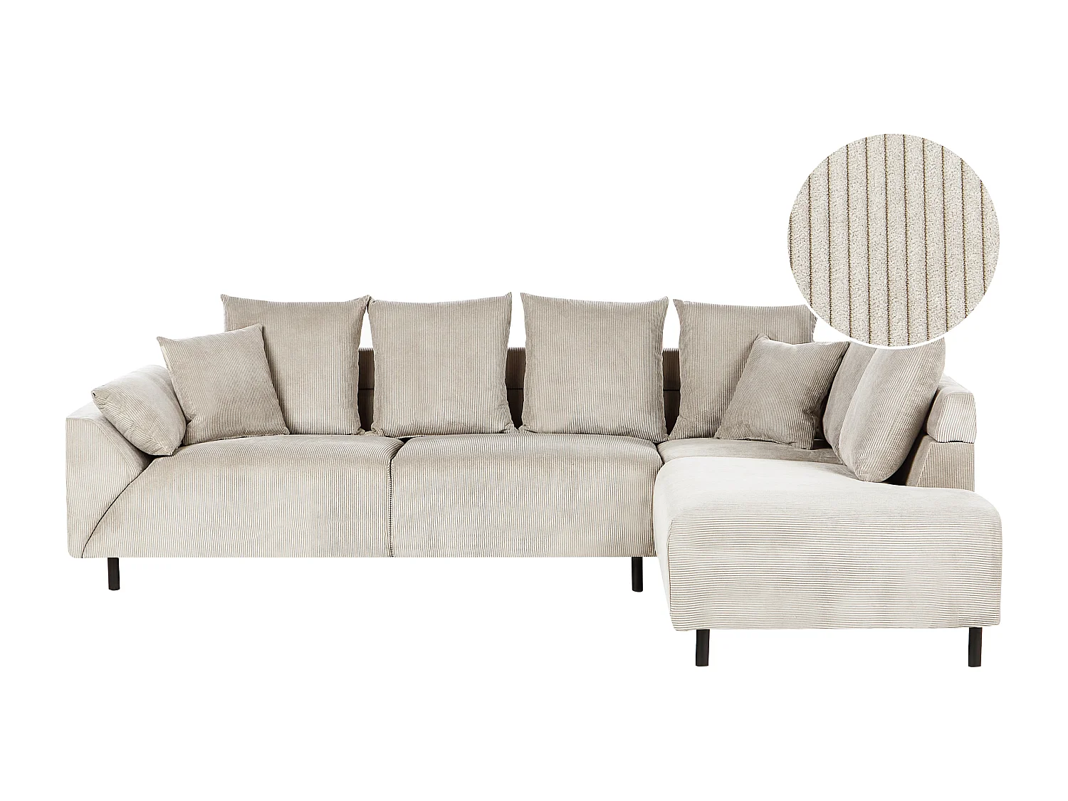 Canapé d'Angle à Gauche Moderne en Velours Côtelé Coussins en Tissu Pieds en Métal Beige Lunner