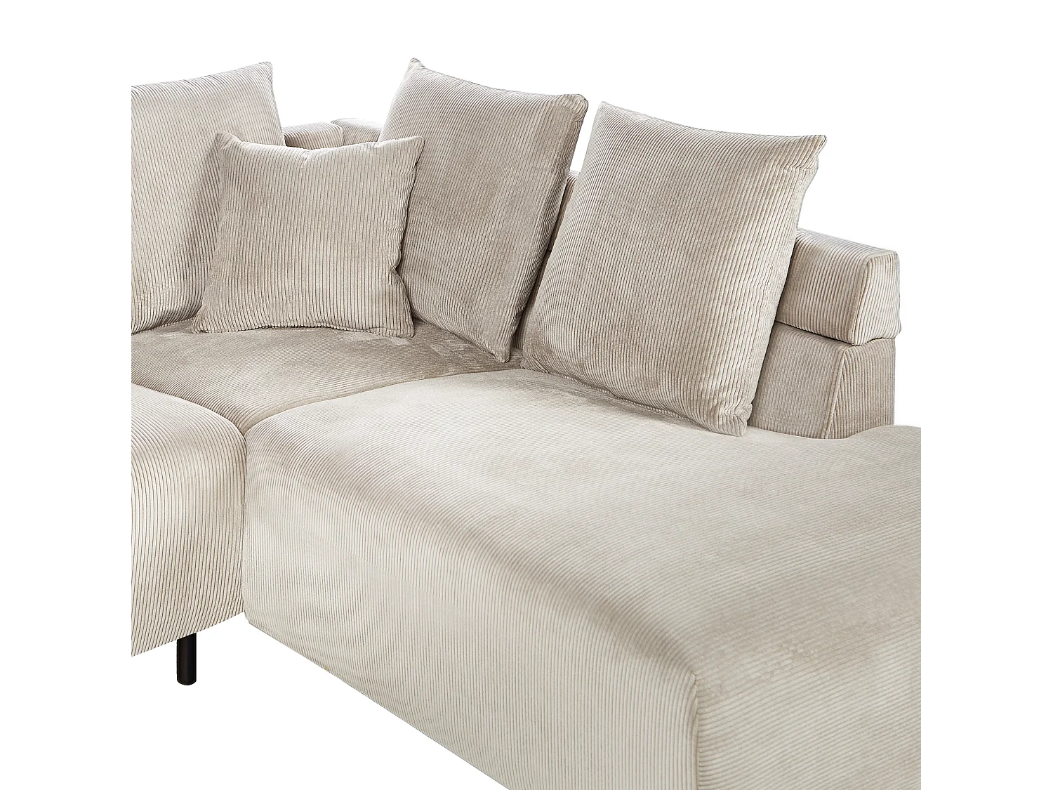 Canapé d'Angle à Gauche Moderne en Velours Côtelé Coussins en Tissu Pieds en Métal Beige Lunner