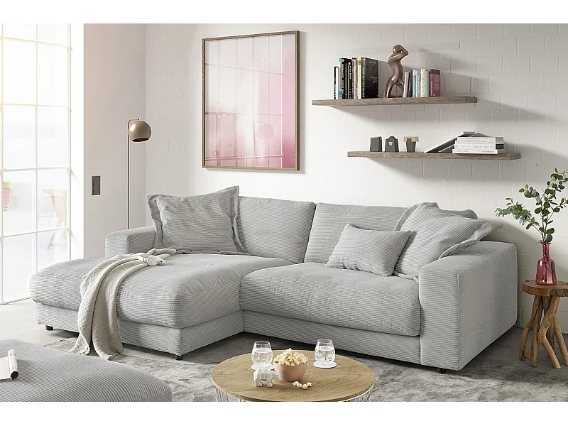 Ecksofa - Steingrau Cord - MADELINE