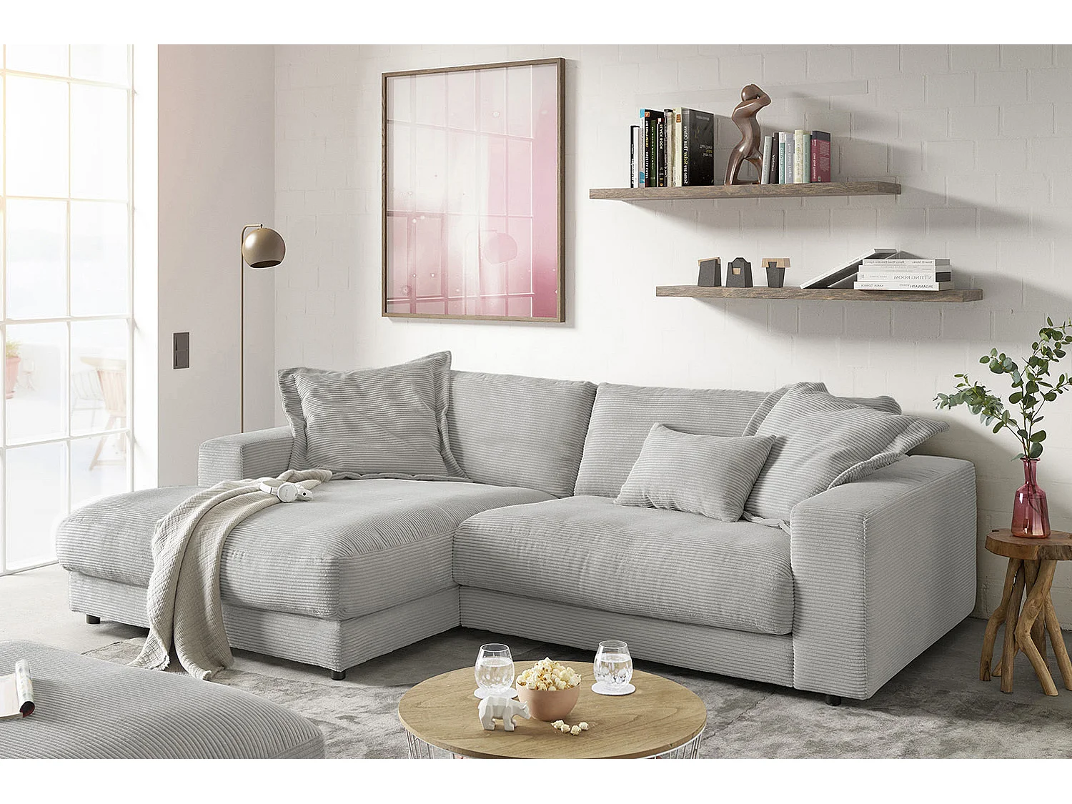 Canapé - gris pierre Velours côtelé - MADELINE