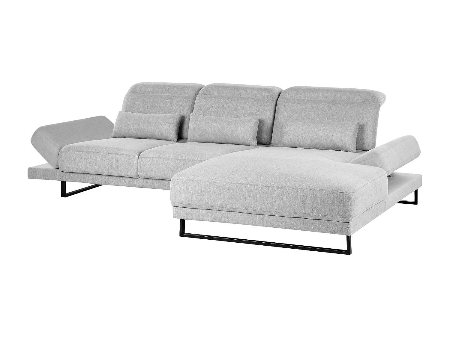 Canapé d'Angle à droite en Tissu Rembourré Pieds en Acier Accoudoirs et Dossier Réglables Meuble de Salon Gris Clair Ikast