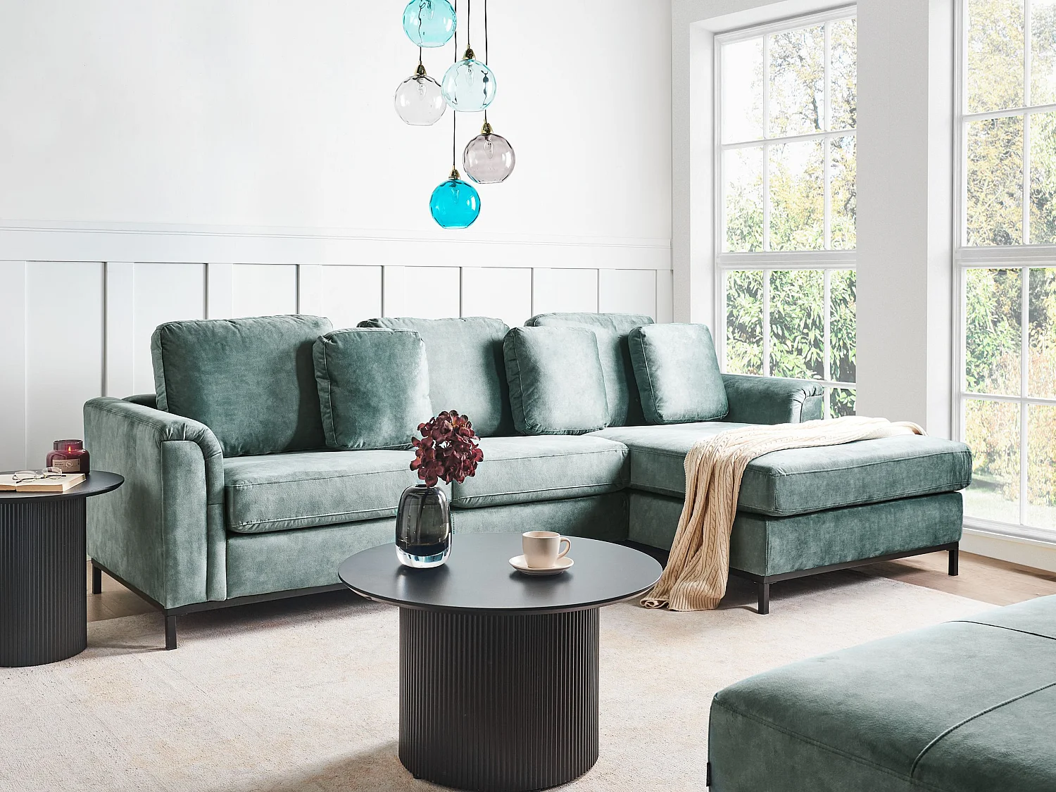 Narożnik OSLO Welur Lazurowy dla 4 osób Lewostronny