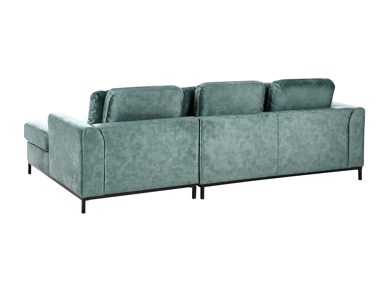 4-Sitzer Ecksofa Samt blaugrün links mit Ottomane modern Edelstahlfüße Oslo