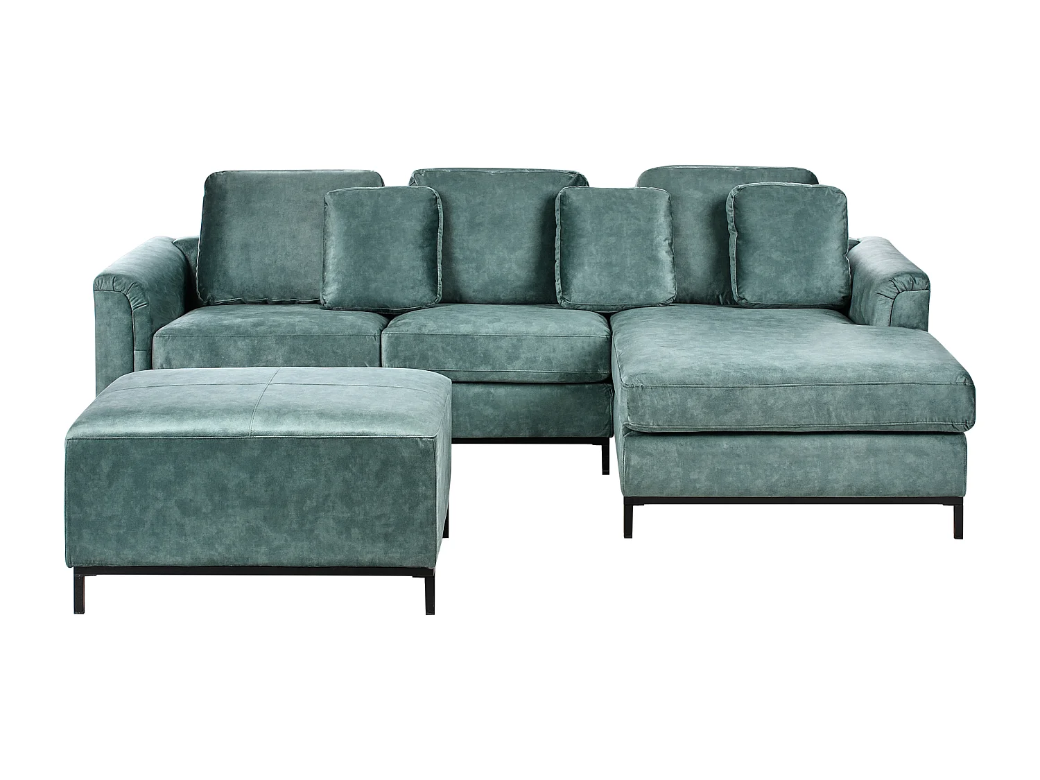 Canapé d\'Angle à droite avec Ottoman Moderne en Velours Forme en L Hydrofuge Pieds en Acier Bleu Sarcelle Oslo