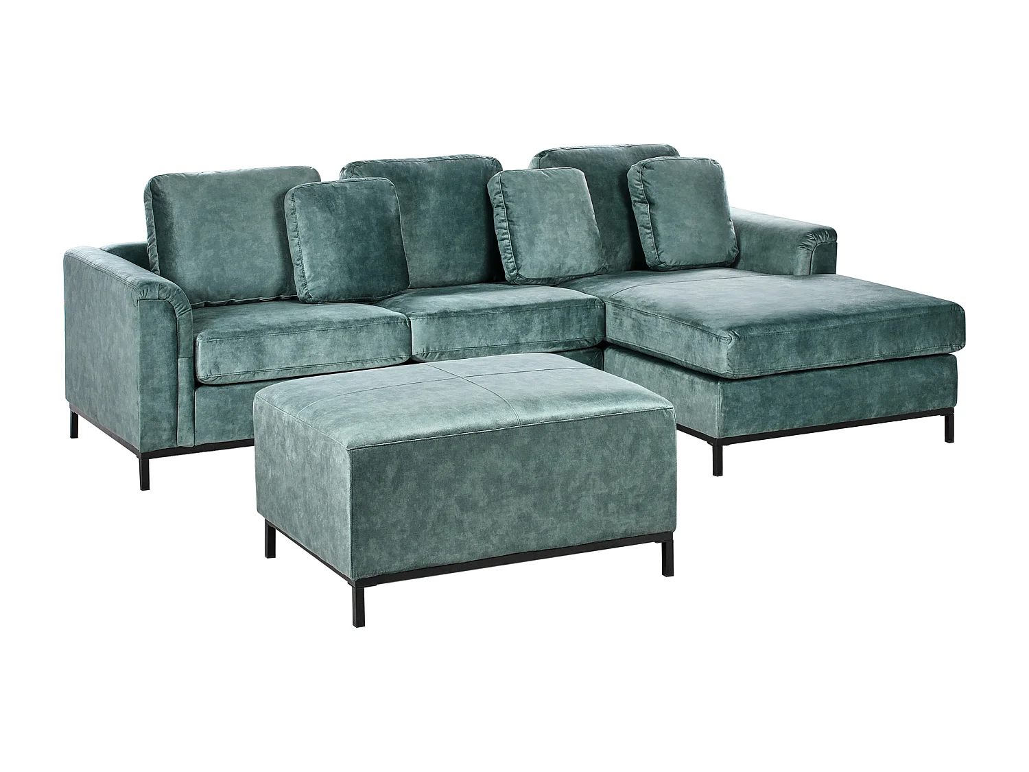 Canapé d\'Angle à droite avec Ottoman Moderne en Velours Forme en L Hydrofuge Pieds en Acier Bleu Sarcelle Oslo