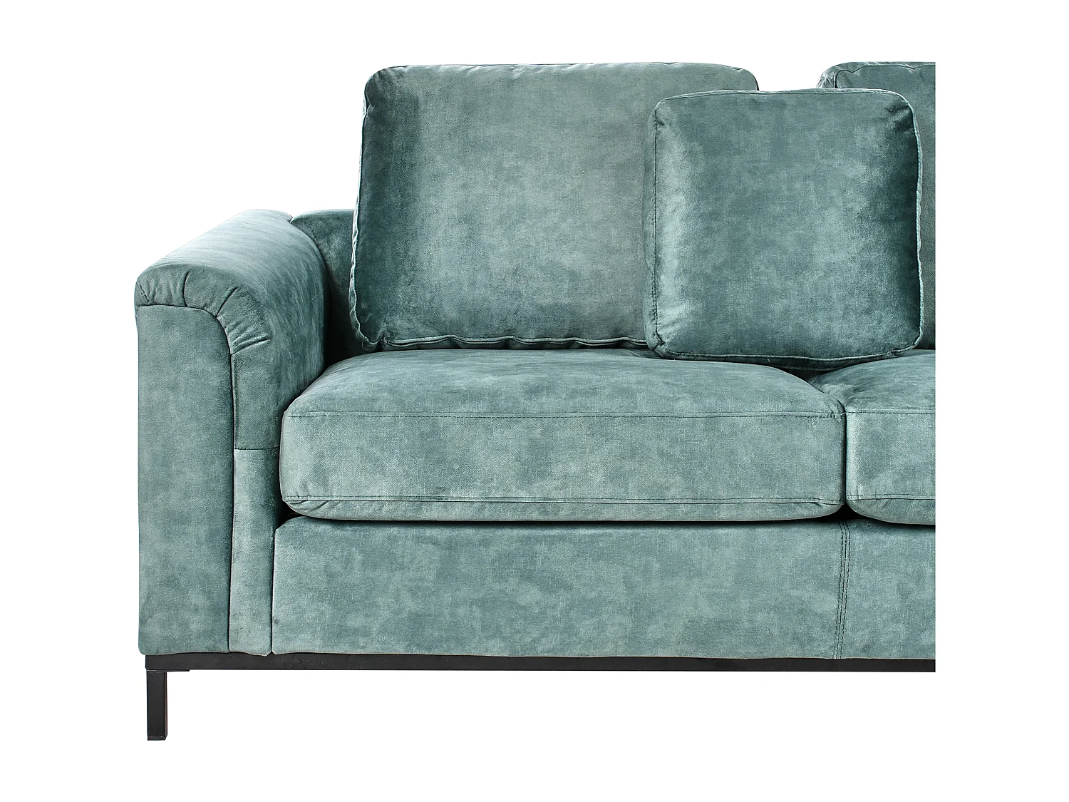 Canapé d\'Angle à droite avec Ottoman Moderne en Velours Forme en L Hydrofuge Pieds en Acier Bleu Sarcelle Oslo