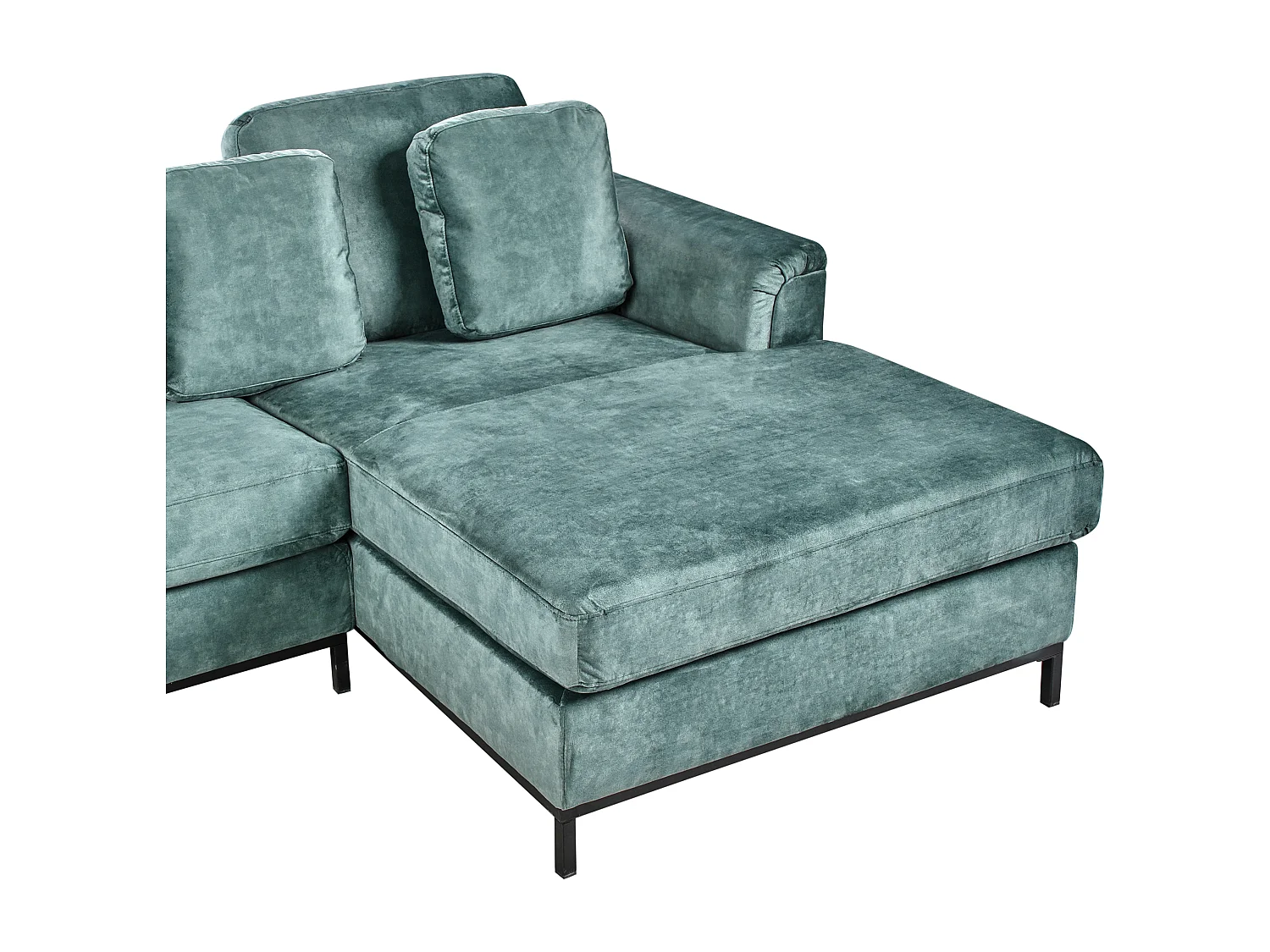 Canapé d\'Angle à droite avec Ottoman Moderne en Velours Forme en L Hydrofuge Pieds en Acier Bleu Sarcelle Oslo