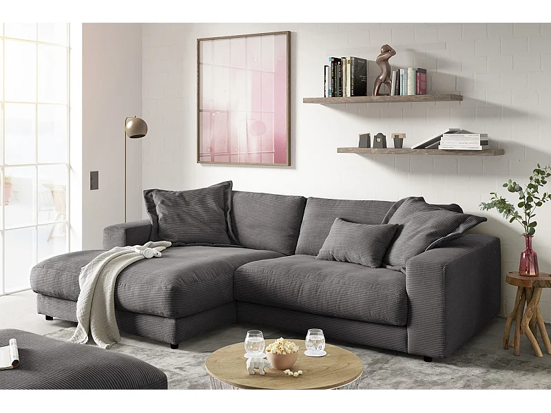 Ecksofa - Grau Cord - MADELINE