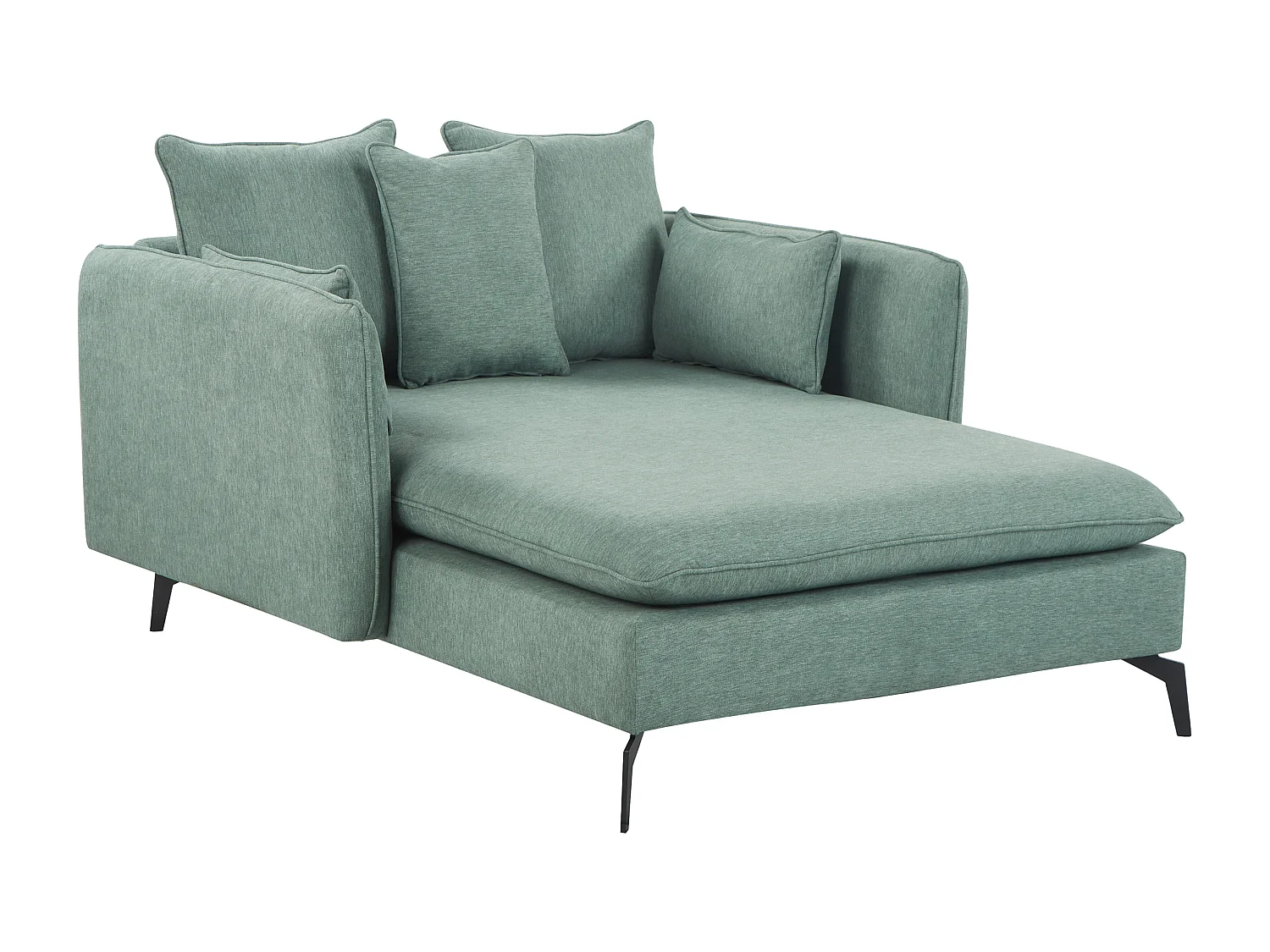 Chaiselongue Stoffbezug grün mit mehreren Kissen schlanke Armlehnen Charmes