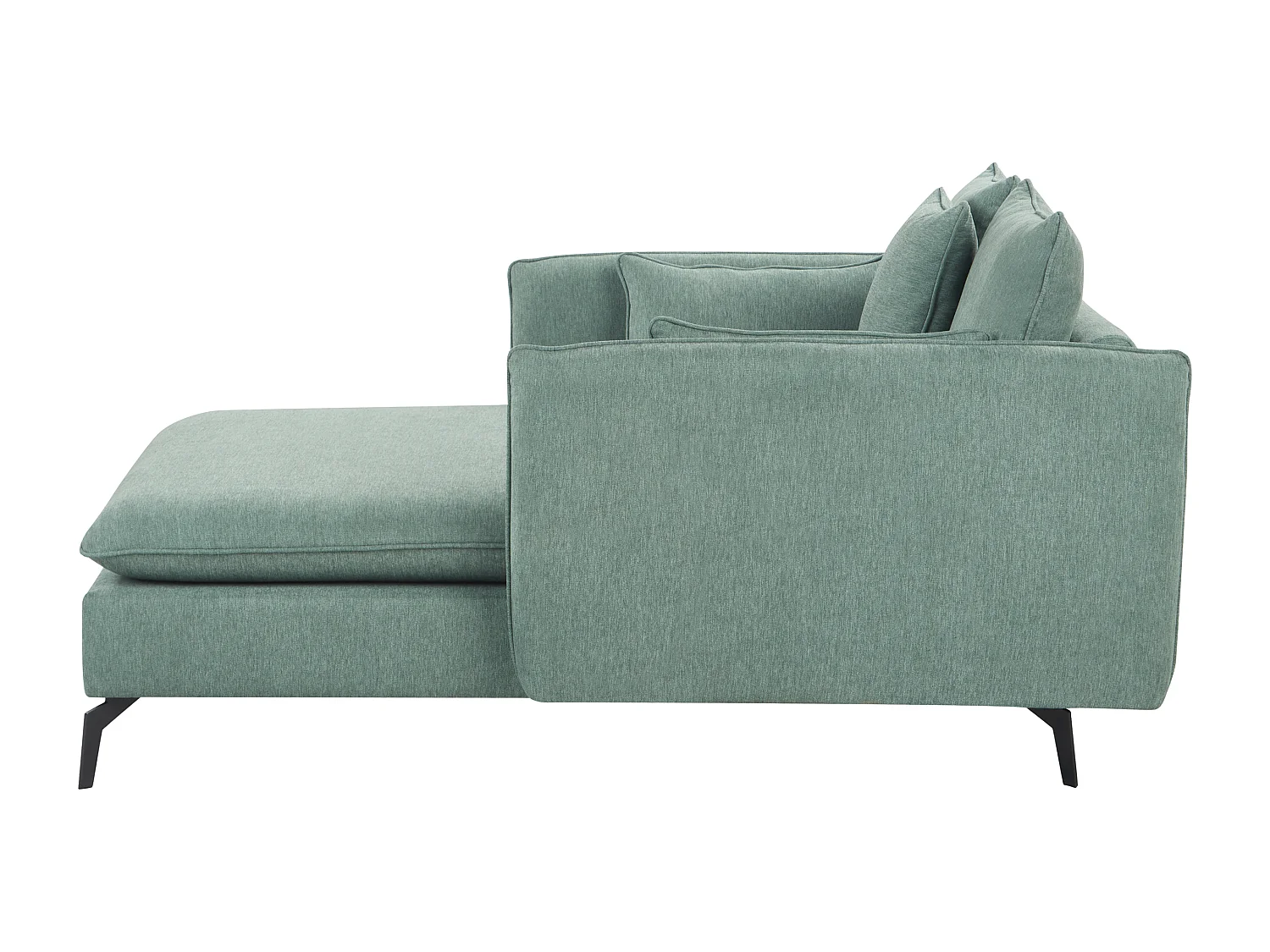 Chaiselongue Stoffbezug grün mit mehreren Kissen schlanke Armlehnen Charmes