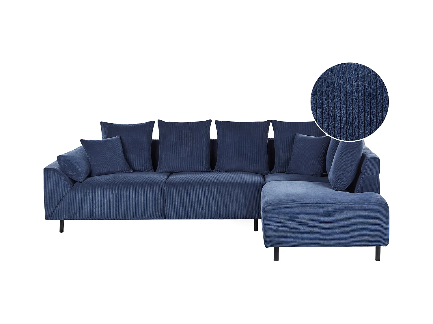 Canapé d'Angle à droite Moderne en Velours Côtelé Coussins en Tissu Pieds en Métal Bleu Lunner