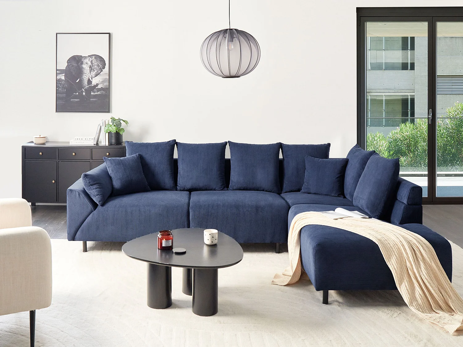 Ecksofa LUNNER Cord Dunkelblau 4-Sitzer linksseitig