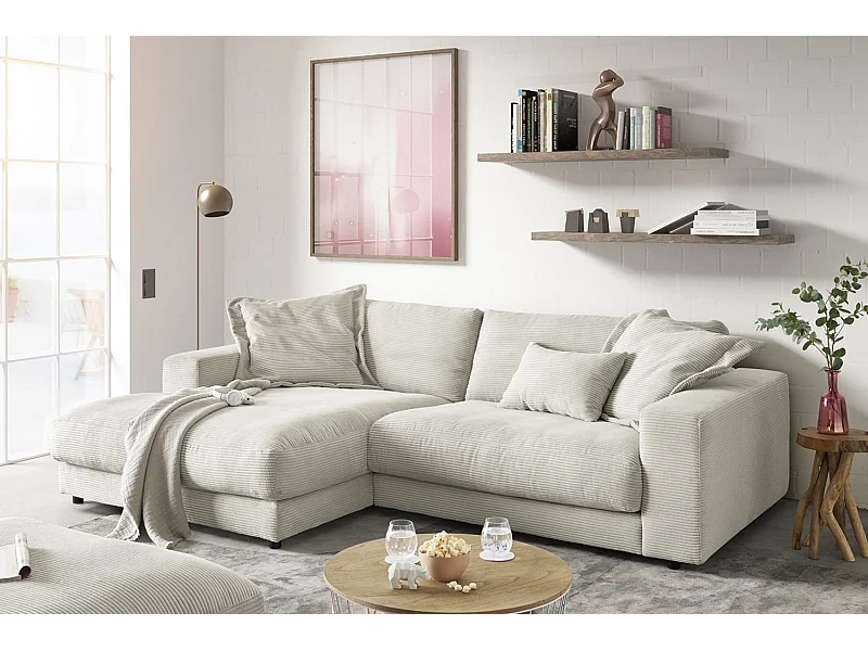 Ecksofa - Hellgrau Cord - MADELINE