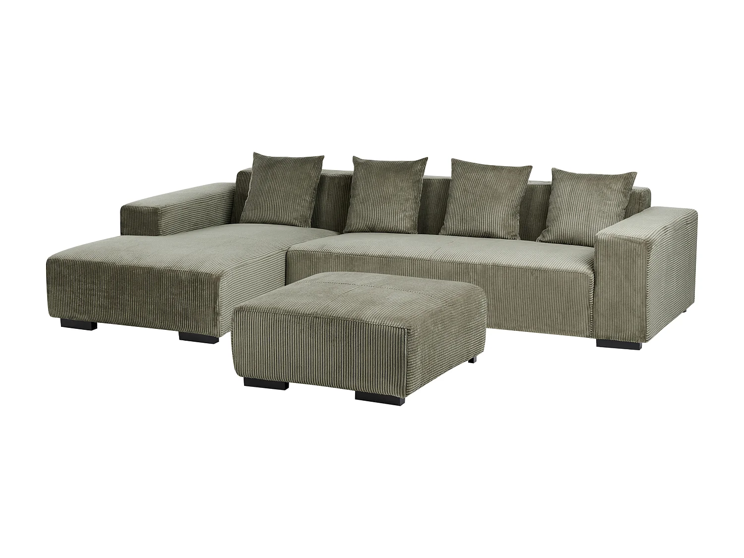 Narożnik LUNGO Sztruks Zielony z otomaną dla 4 osób Prawostronny