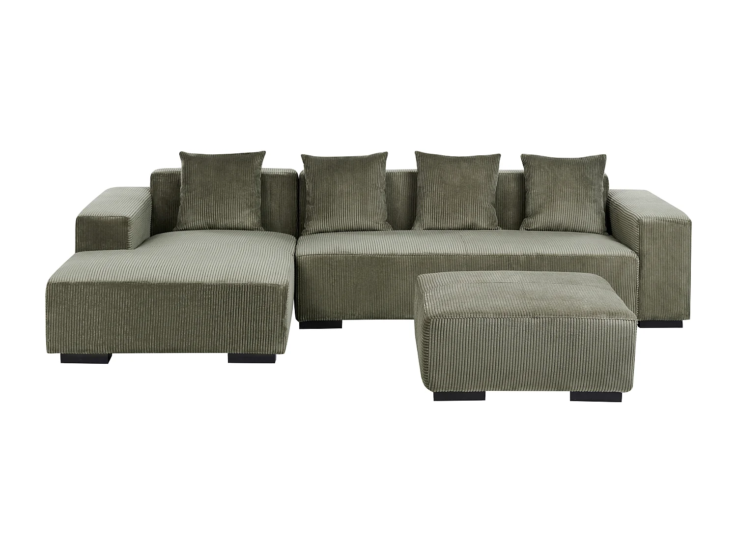 Hoekbank LUNGO Corduroy Groen Met ottomaan 4-zitter Rechterzijde