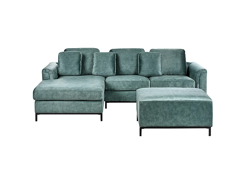 Narożnik OSLO Welur Lazurowy z otomaną dla 5 osób Prawostronny
