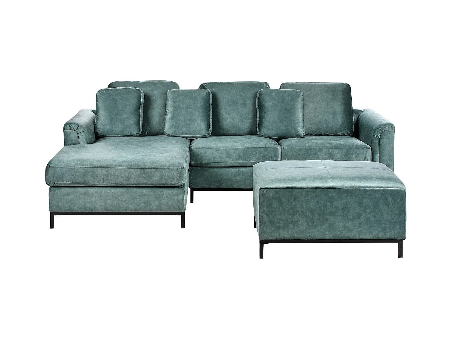 Canapé d'Angle à gauche avec Ottoman Moderne en Velours Forme en L Hydrofuge Pieds en Acier Bleu Sarcelle Oslo