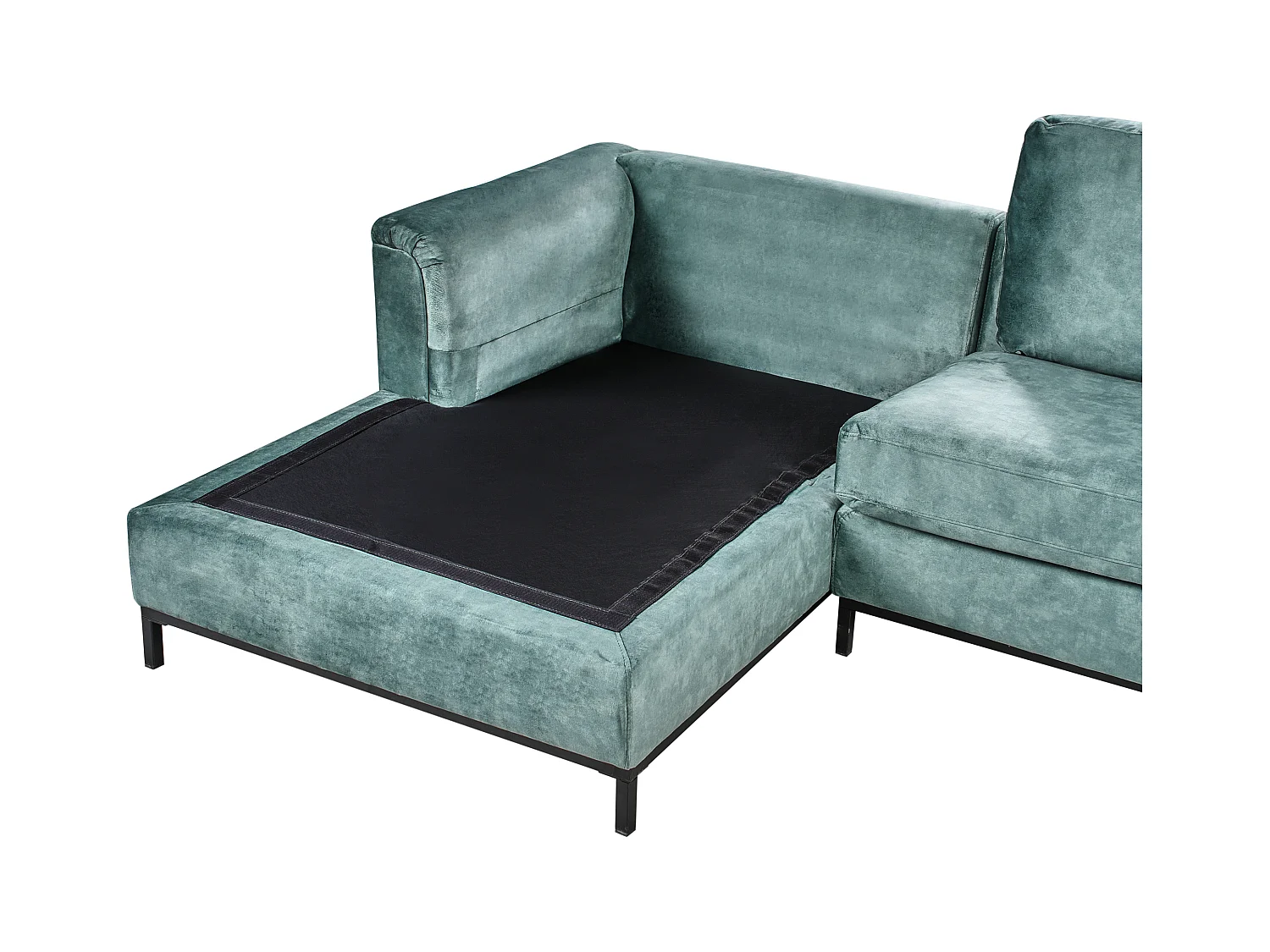 Canapé d'Angle à gauche avec Ottoman Moderne en Velours Forme en L Hydrofuge Pieds en Acier Bleu Sarcelle Oslo
