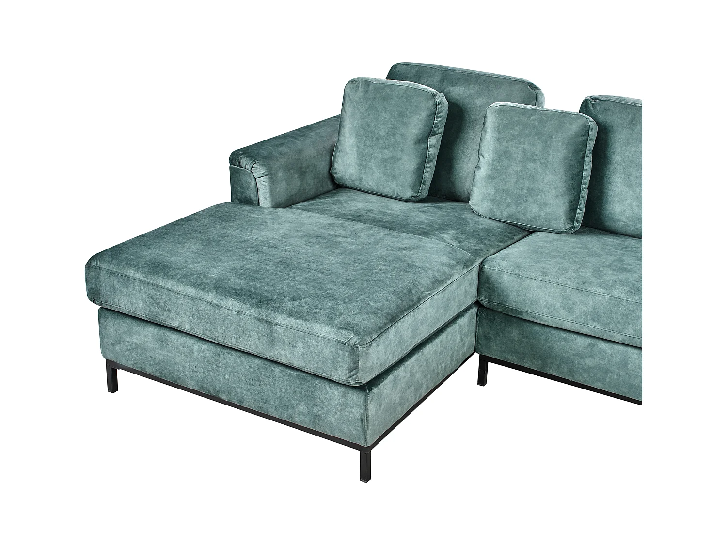 Canapé d'Angle à gauche avec Ottoman Moderne en Velours Forme en L Hydrofuge Pieds en Acier Bleu Sarcelle Oslo