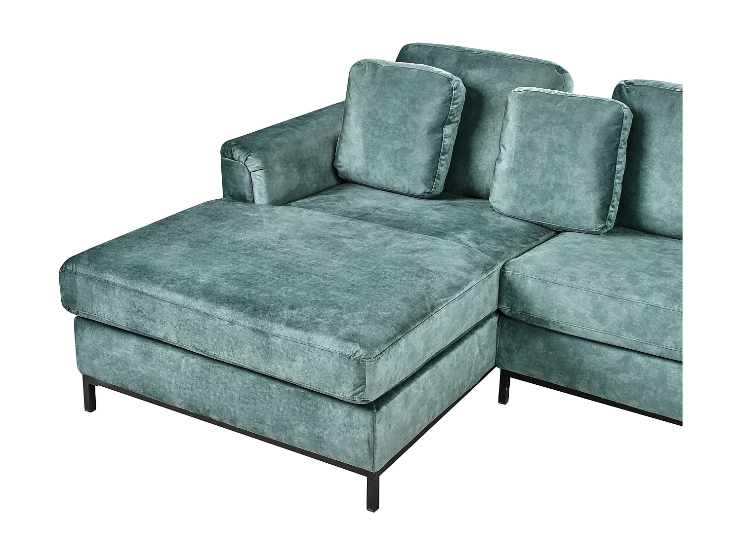 Canapé d'Angle à gauche avec Ottoman Moderne en Velours Forme en L Hydrofuge Pieds en Acier Bleu Sarcelle Oslo