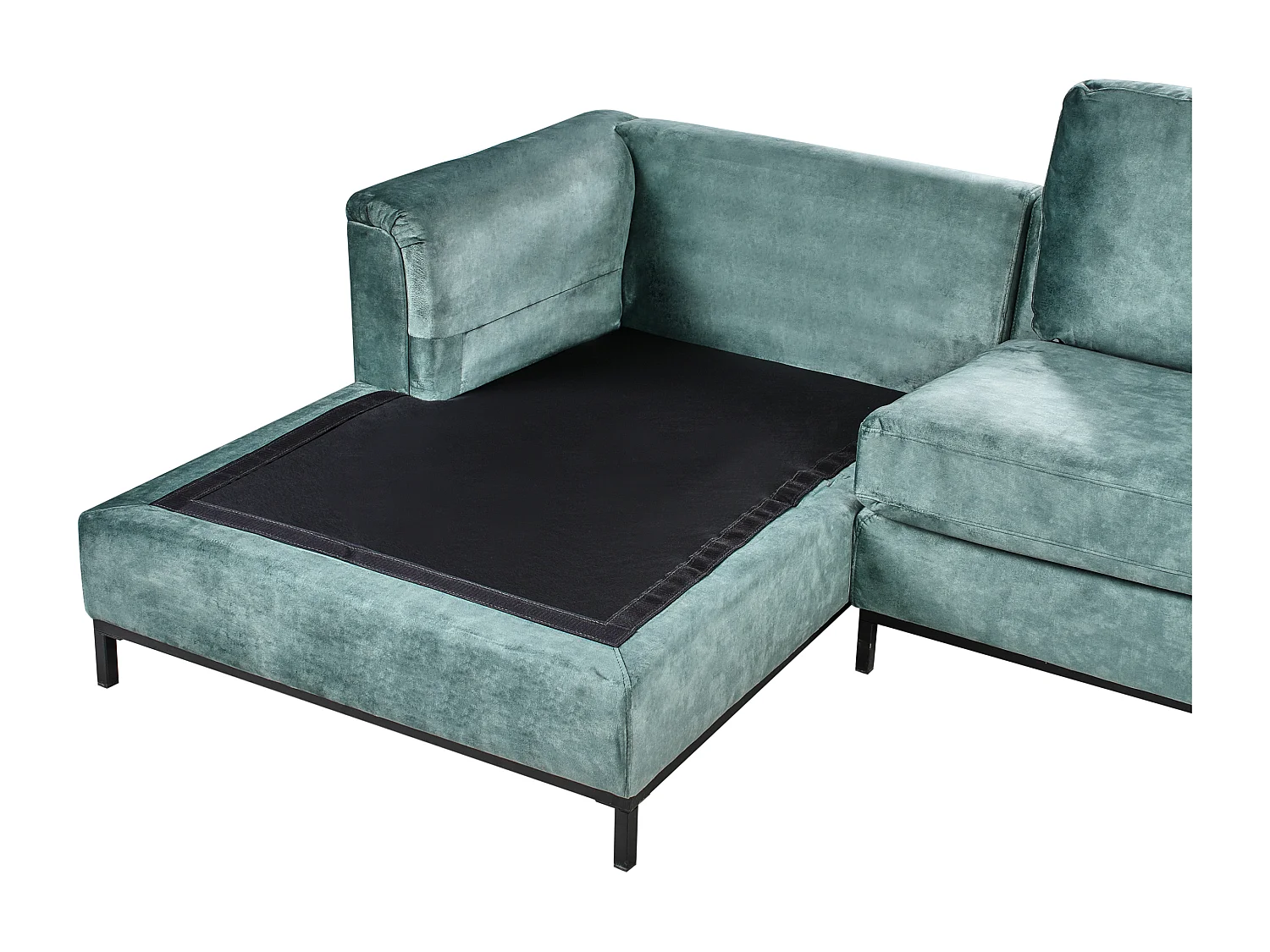 Canapé d'Angle à gauche avec Ottoman Moderne en Velours Forme en L Hydrofuge Pieds en Acier Bleu Sarcelle Oslo