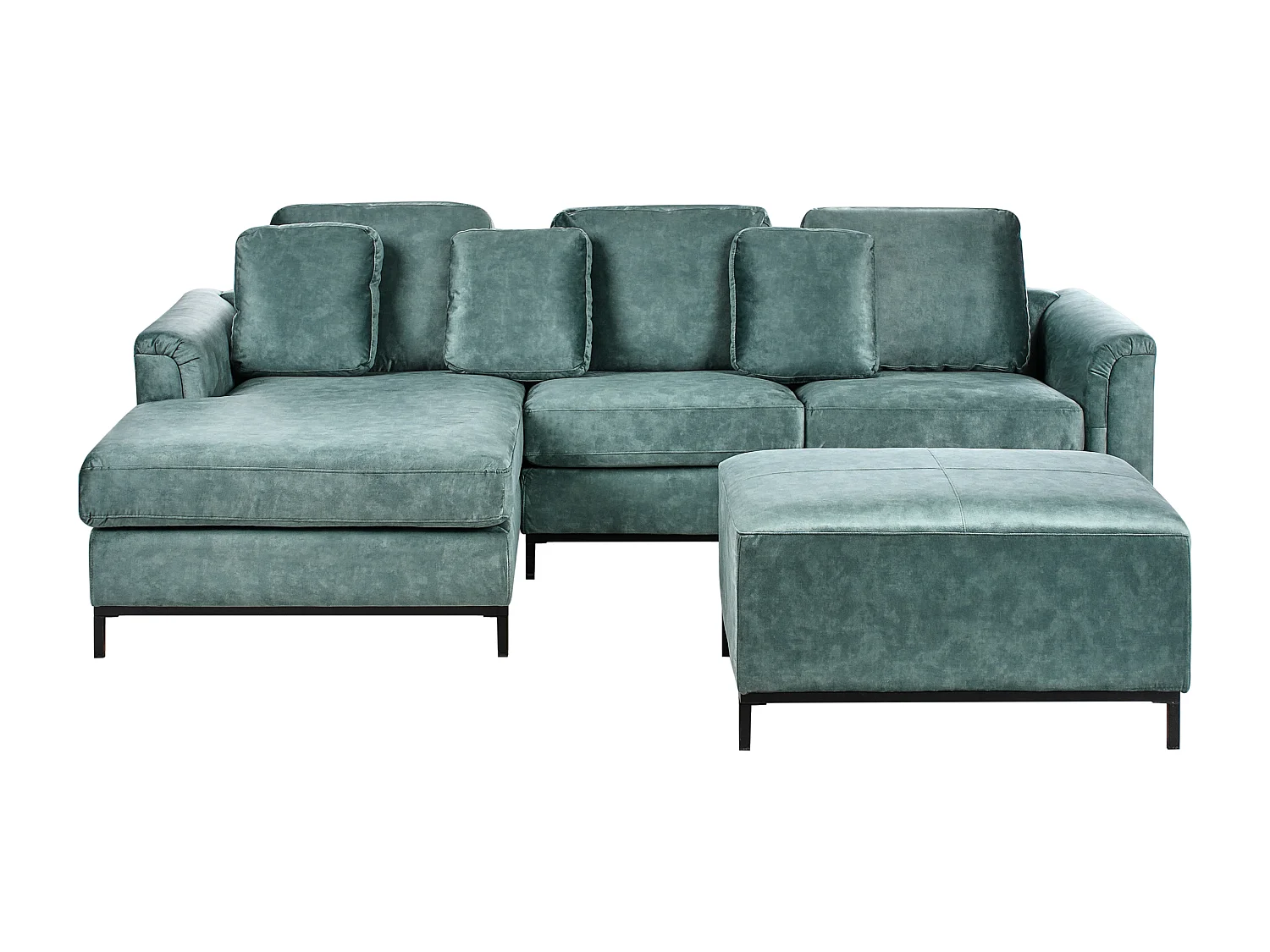 Hoekbank OSLO Fluweel Blauwgroen Met ottomaan 5-zitter Rechterzijde