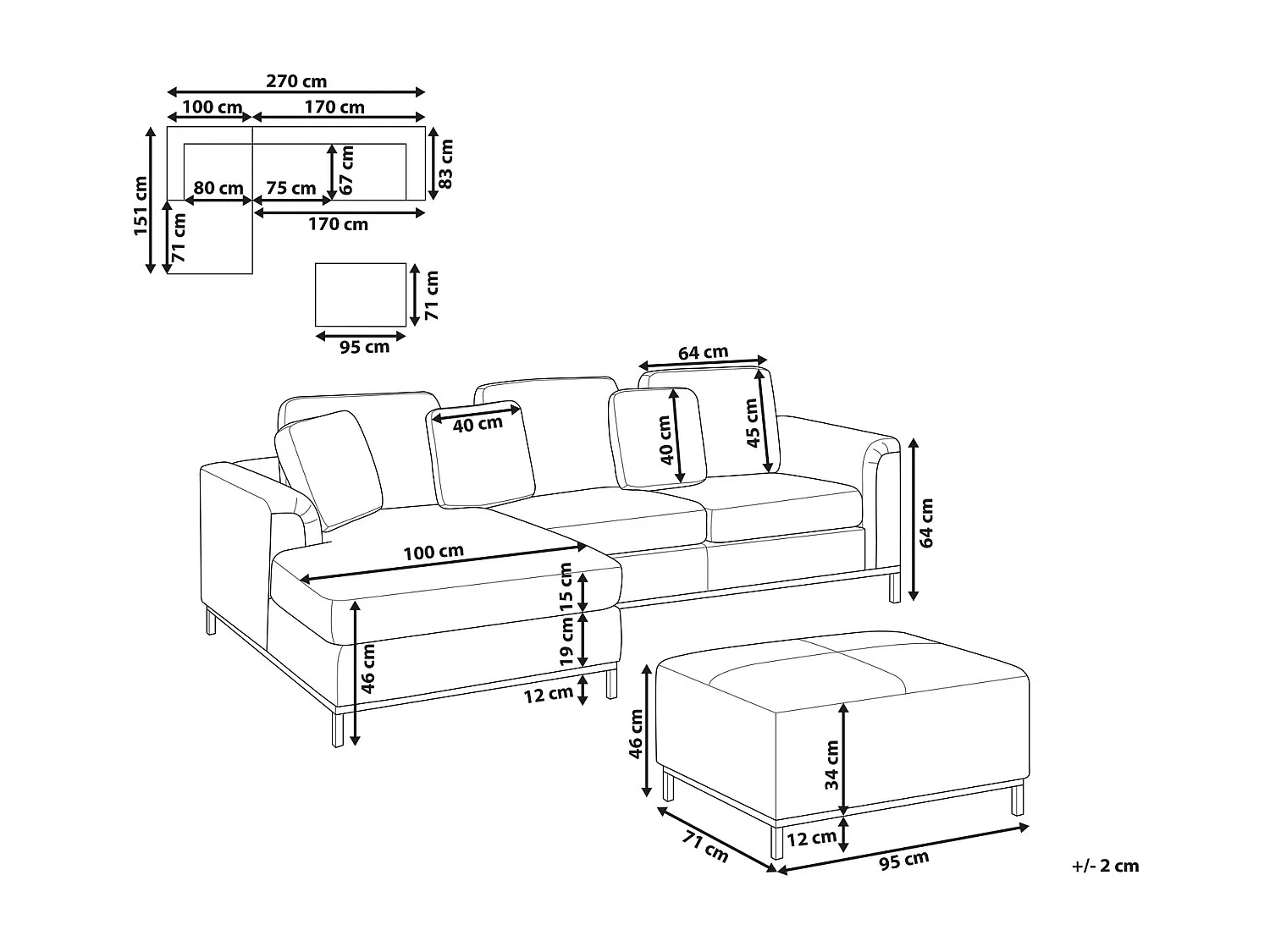 Hoekbank OSLO Fluweel Blauwgroen Met ottomaan 5-zitter Rechterzijde