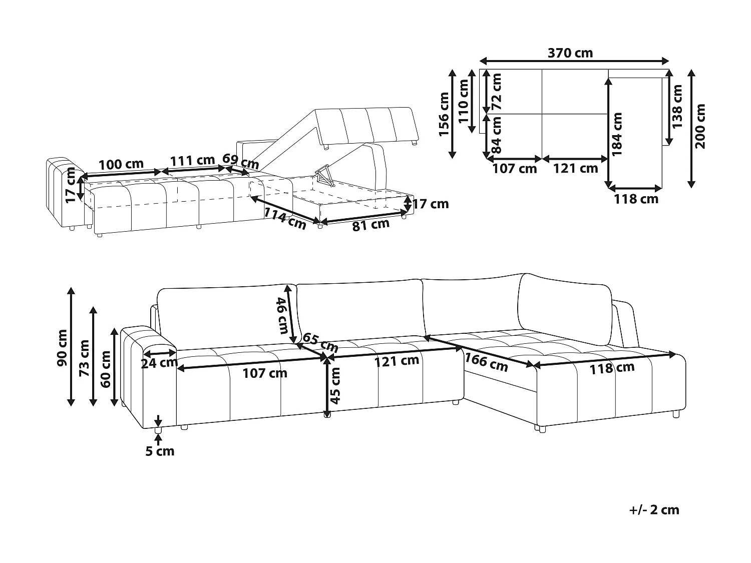 Canapé-lit d'angle 4 places INNVIK Tissu Beige clair avec rangement Côté droite