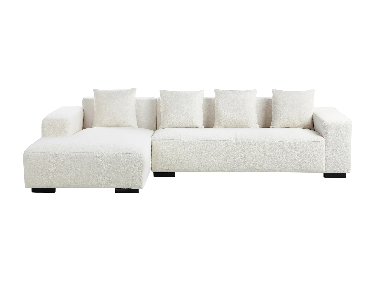 Sofá de canto LUNGO Bouclé Branco com repousa-pés 4 lugares à direita