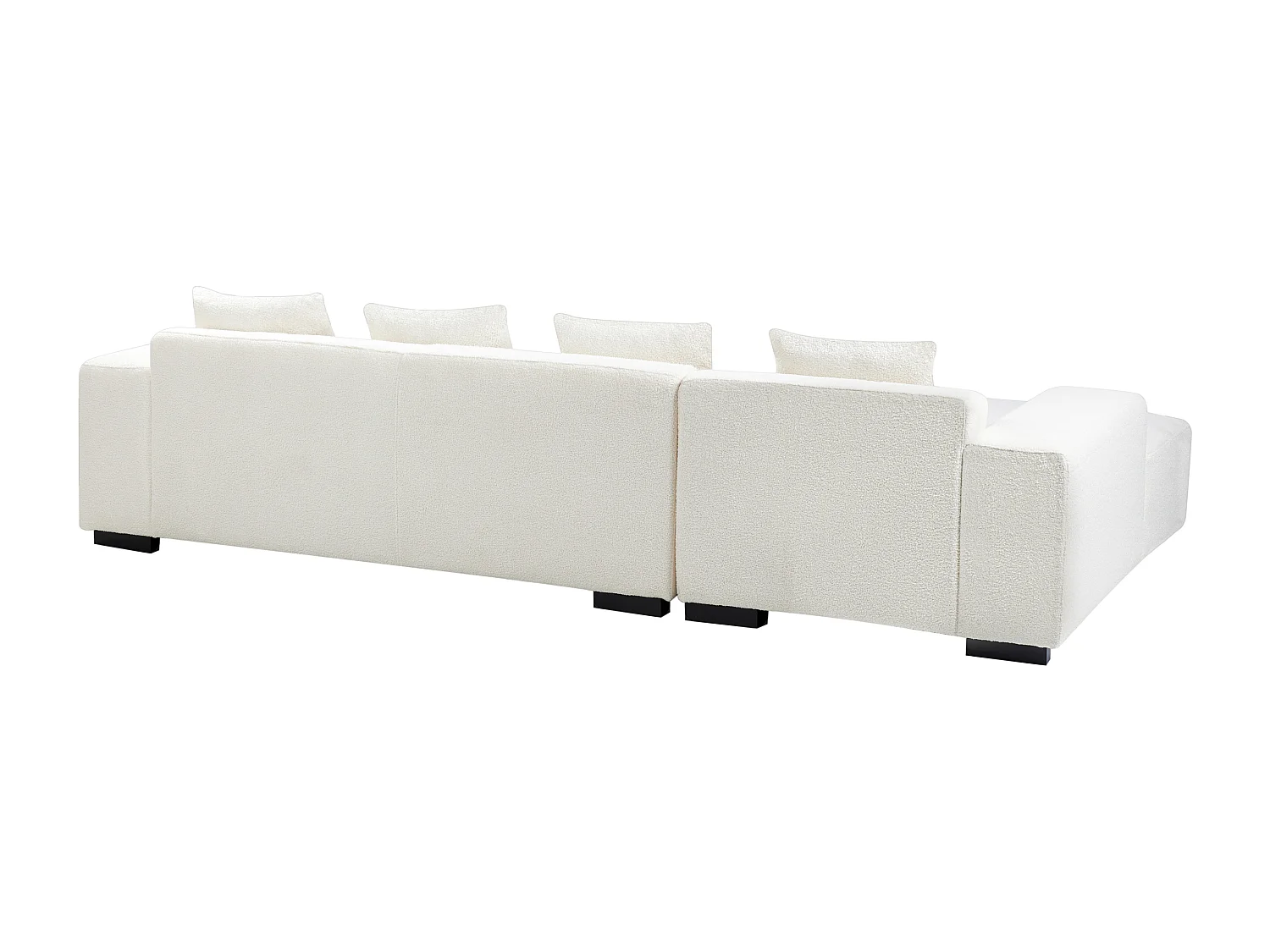 Ecksofa LUNGO Bouclé Weiss mit Ottomane 4-Sitzer rechtsseitig