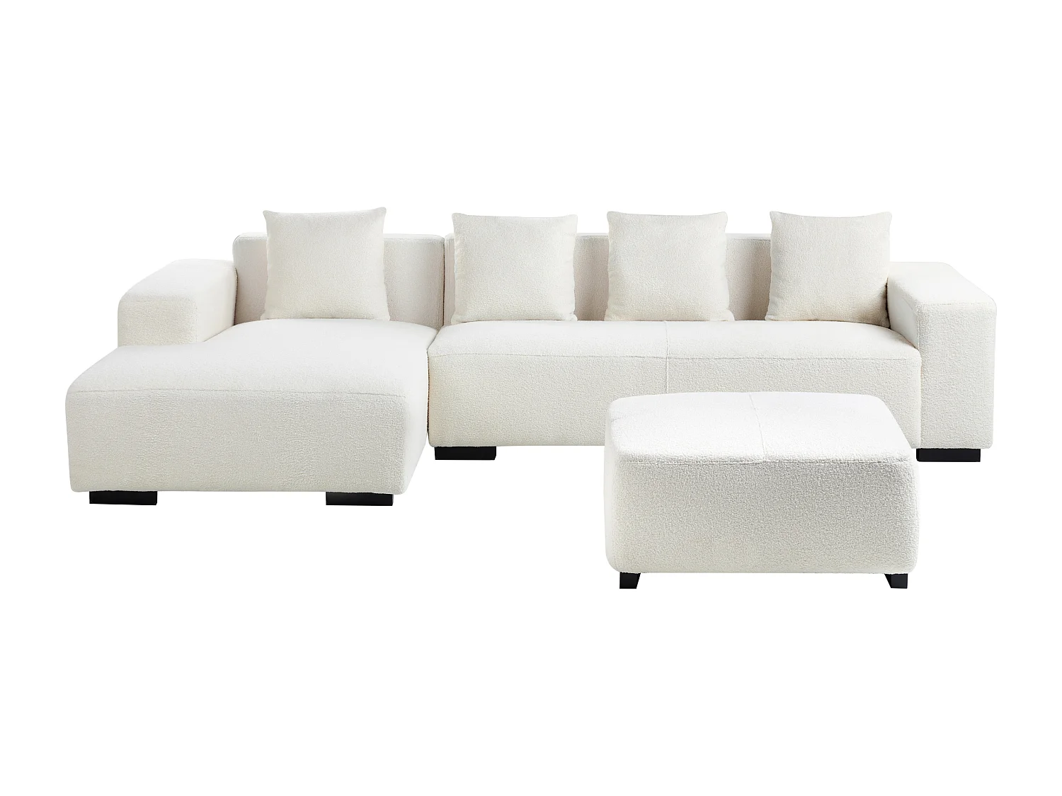 Canapé Angle Moderne à Droite 4 Places avec Ottoman Forme de L Coussins Supplémentaires Bouclé Blanc Lungo