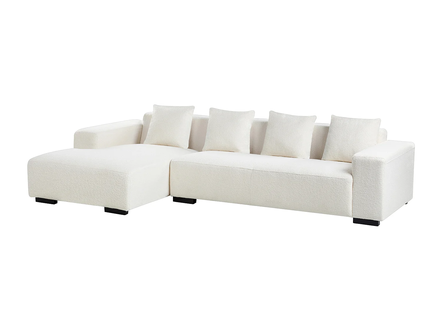 Canapé Angle Moderne à Droite 4 Places avec Ottoman Forme de L Coussins Supplémentaires Bouclé Blanc Lungo