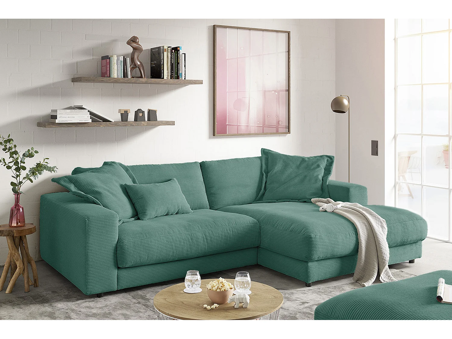 Ecksofa - Smaragdgrün Cord - MADELINE