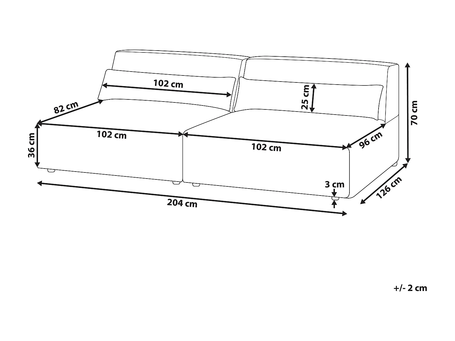 Modul 2-Sitzer Sofa ohne Armlehnen Stoff braun mit 2 Dekokissen Skandi Hellnar