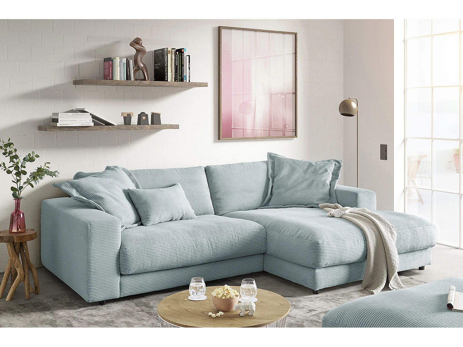 Ecksofa - Hellblau Cord - MADELINE