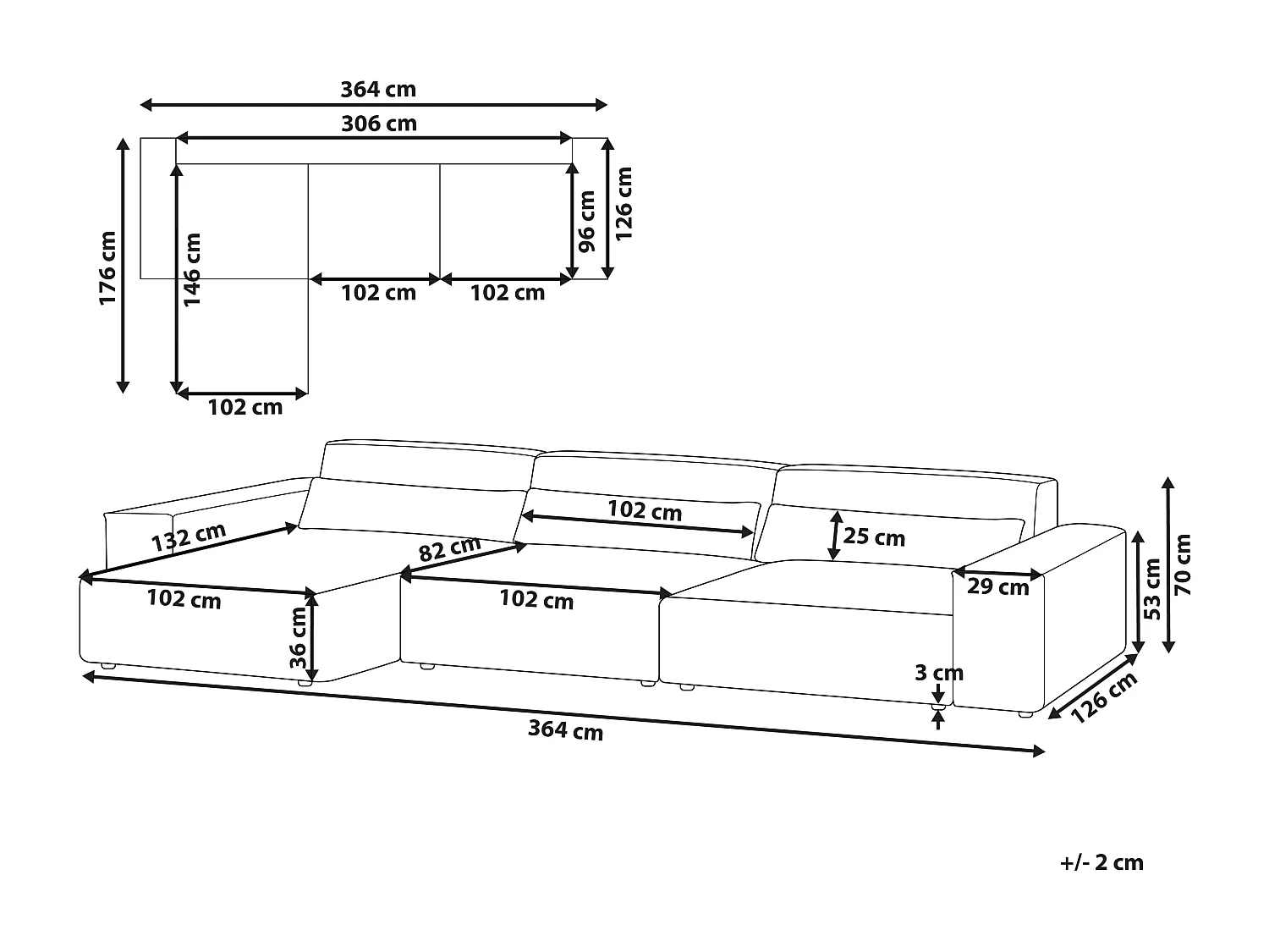 Modulaire hoekbank HELLNAR Stof Lichtbruin 3-zitter Rechterzijde