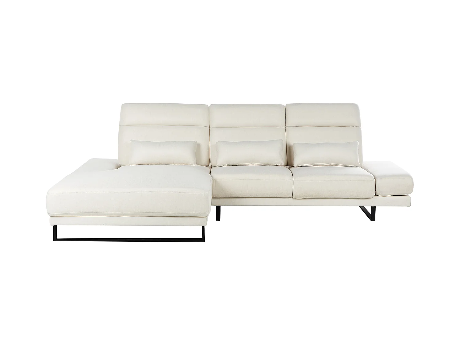Canapé d'Angle à gauche Rembourré Meuble de Salon Pieds en Acier Accoudoirs et Dossier Réglables en Polyester Blanc Cassé Ikast