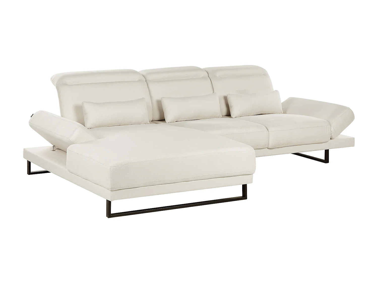 Canapé d'Angle à gauche Rembourré Meuble de Salon Pieds en Acier Accoudoirs et Dossier Réglables en Polyester Blanc Cassé Ikast