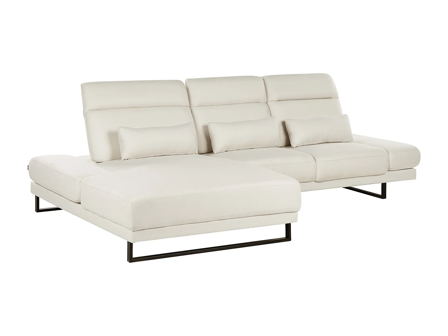 Canapé d'Angle à gauche Rembourré Meuble de Salon Pieds en Acier Accoudoirs et Dossier Réglables en Polyester Blanc Cassé Ikast