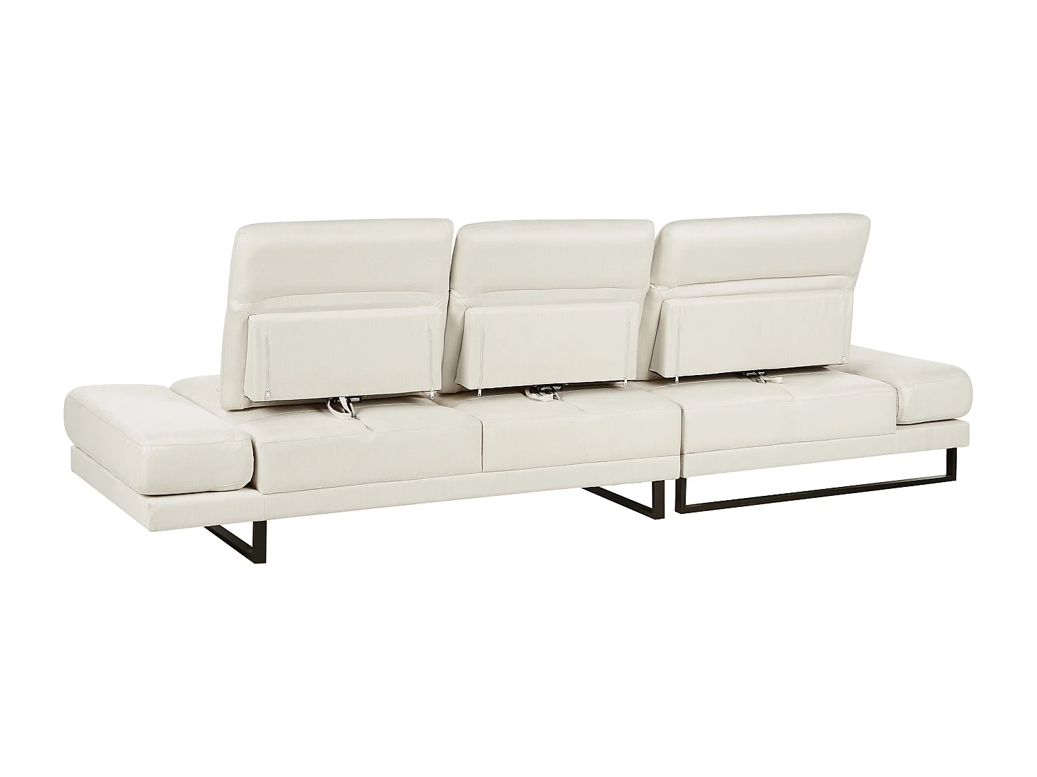 Canapé d'Angle à gauche Rembourré Meuble de Salon Pieds en Acier Accoudoirs et Dossier Réglables en Polyester Blanc Cassé Ikast