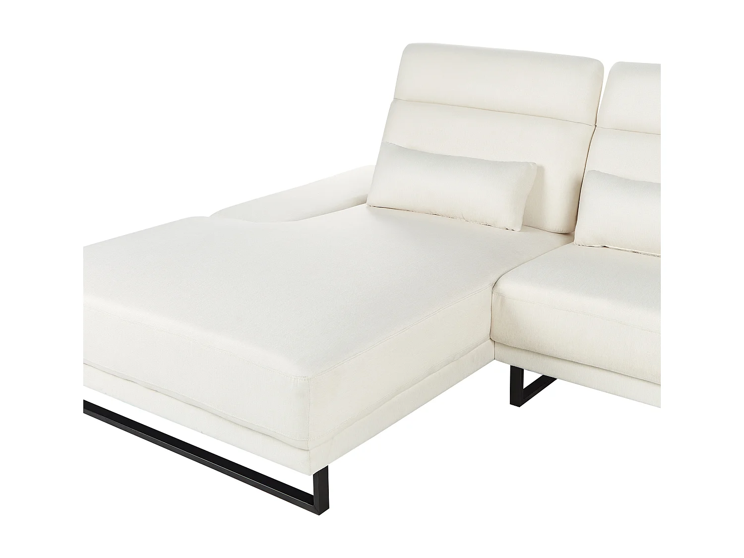 Canapé d'Angle à gauche Rembourré Meuble de Salon Pieds en Acier Accoudoirs et Dossier Réglables en Polyester Blanc Cassé Ikast